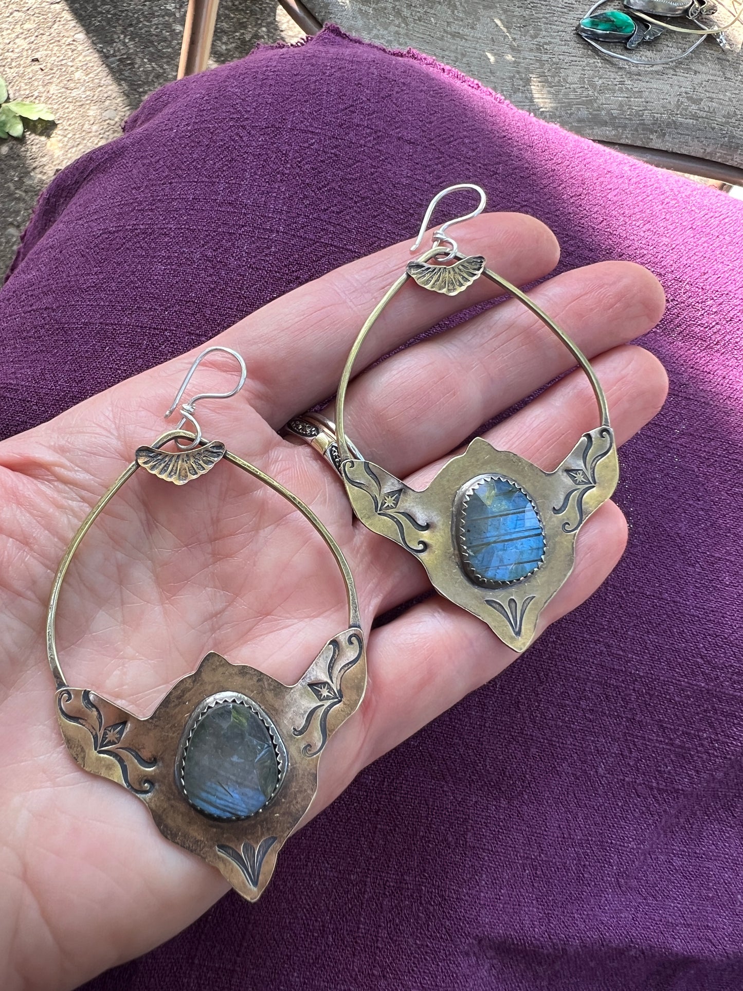 Brass Monkey Earrings with  Labradorite