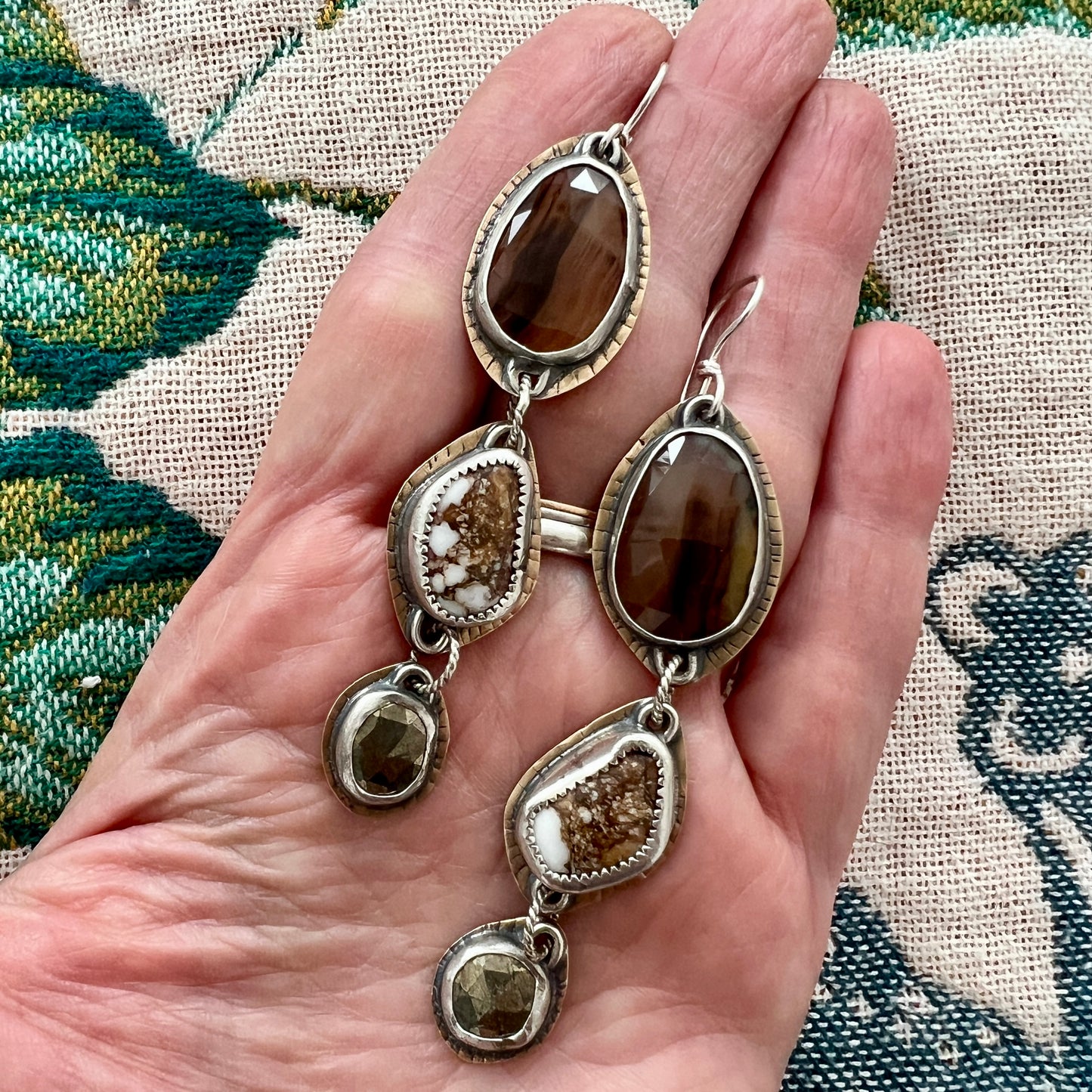 Lollipop Earrings of Montana Agate, Wild Horse Magnesite and Pyrite