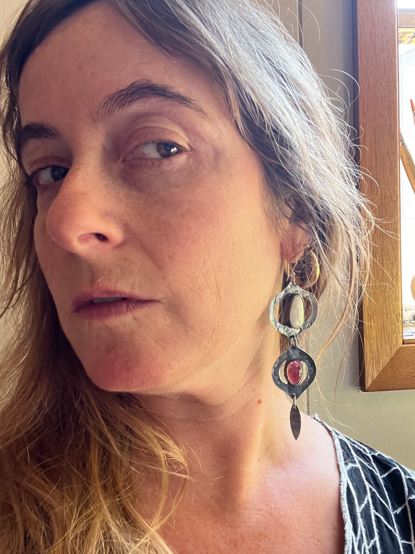 White Buffalo Turquoise and Garnet Bombay Beach Earrings