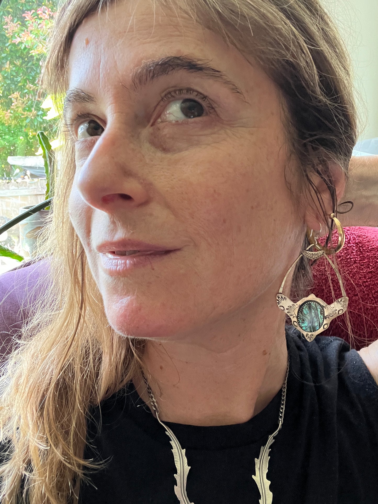 Brass Monkey Earrings with Abalone