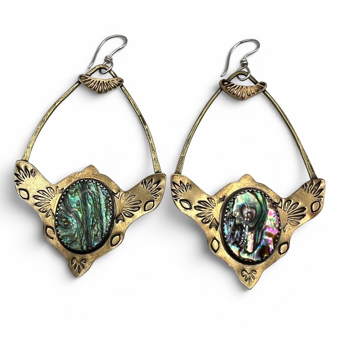 Brass Monkey Earrings with Abalone