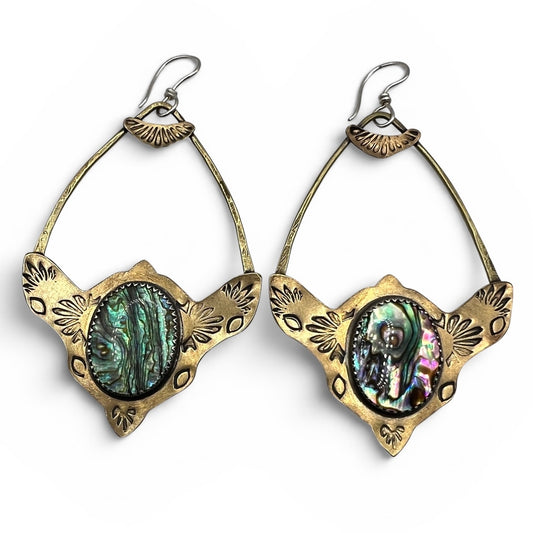 Brass Monkey Earrings with Abalone
