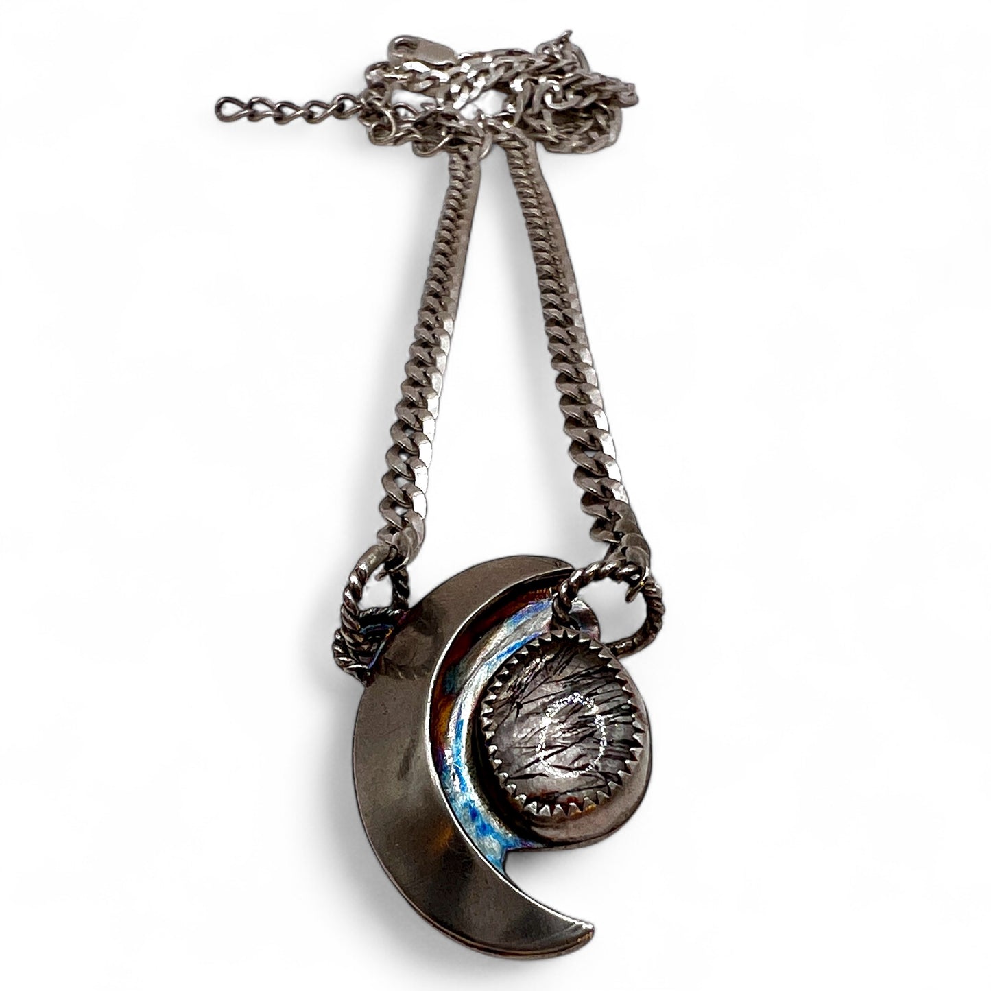 Black Rutilated Quartz Crescent Moon Necklace