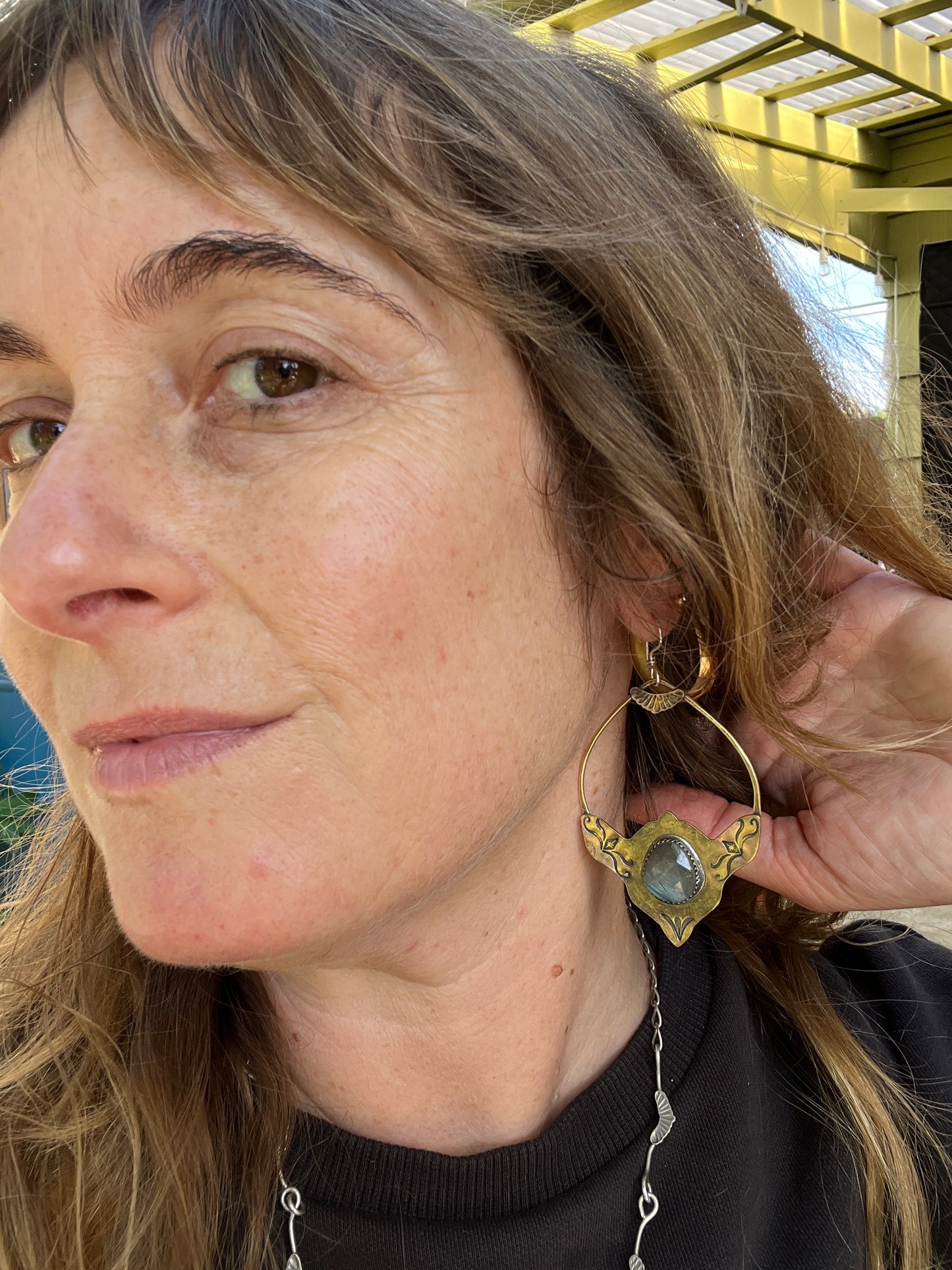 Brass Monkey Earrings with  Labradorite