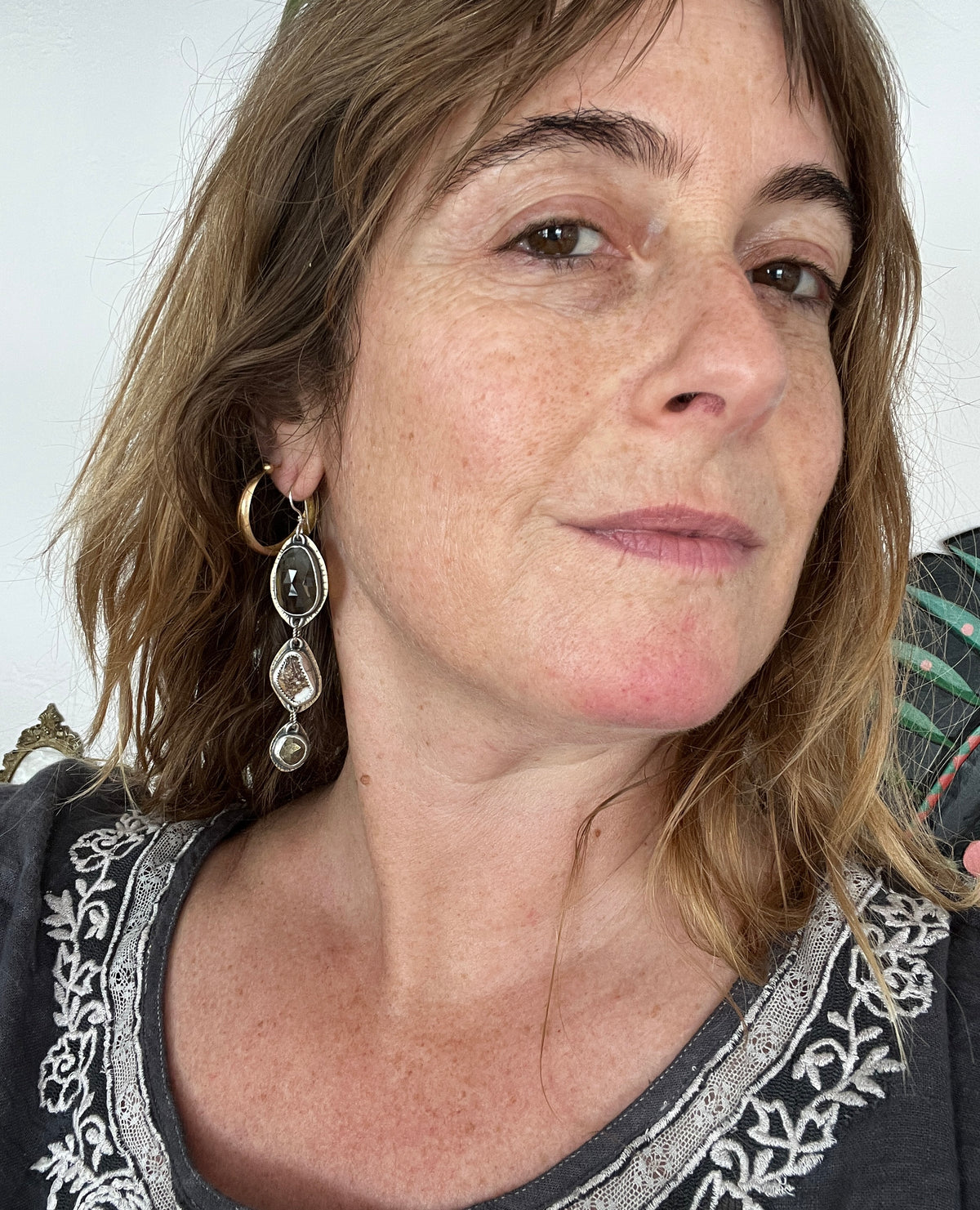 Lollipop Earrings of Montana Agate, Wild Horse Magnesite and Pyrite