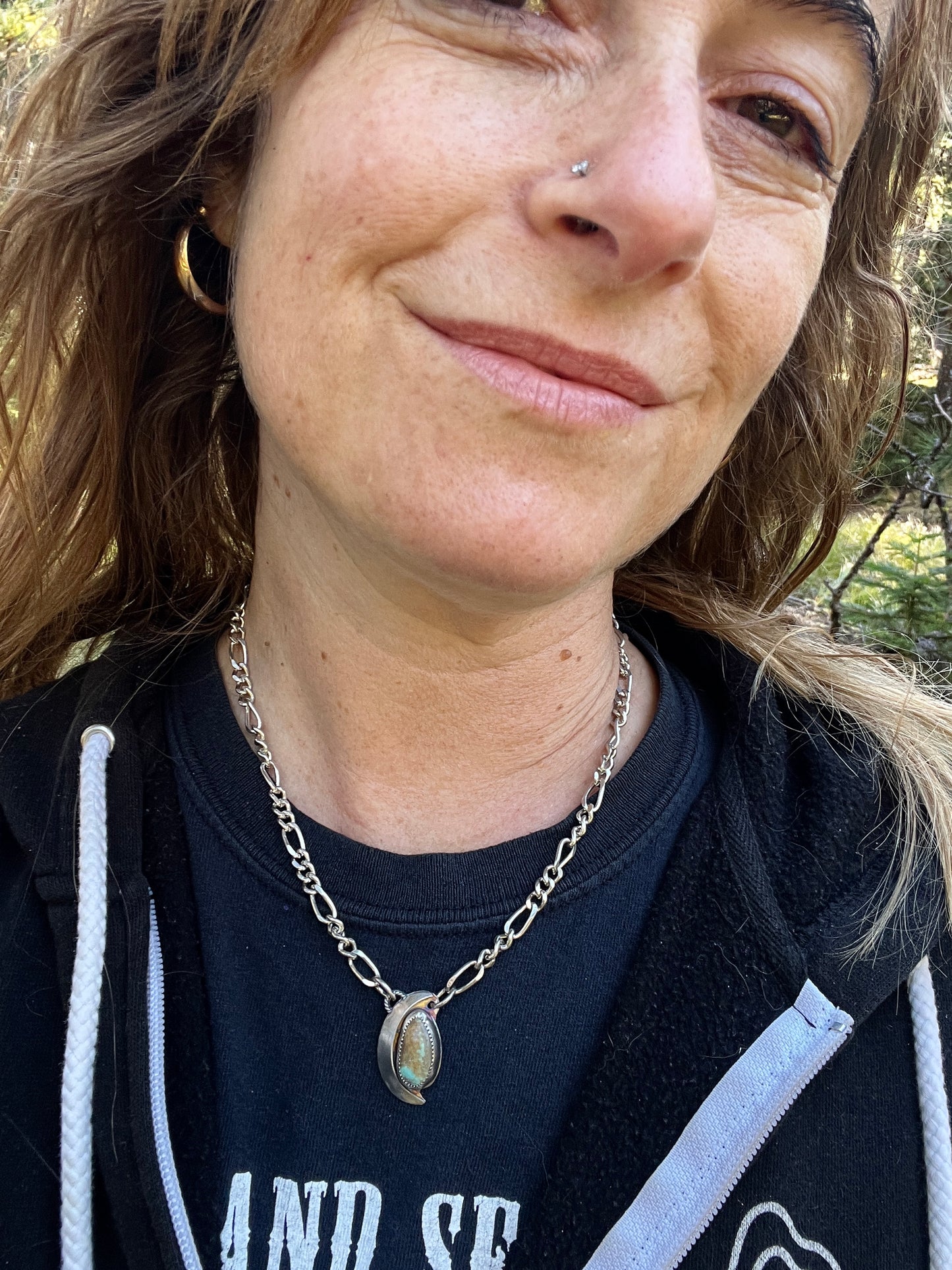 Kingman Turquoise Crescent Moon Necklace