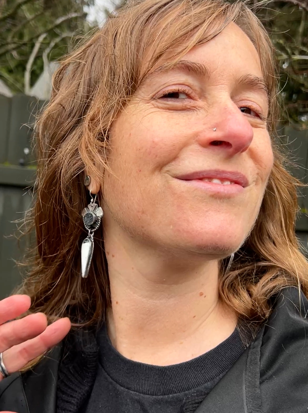 Black Druzy and White Buffalo Turquoise Earrings