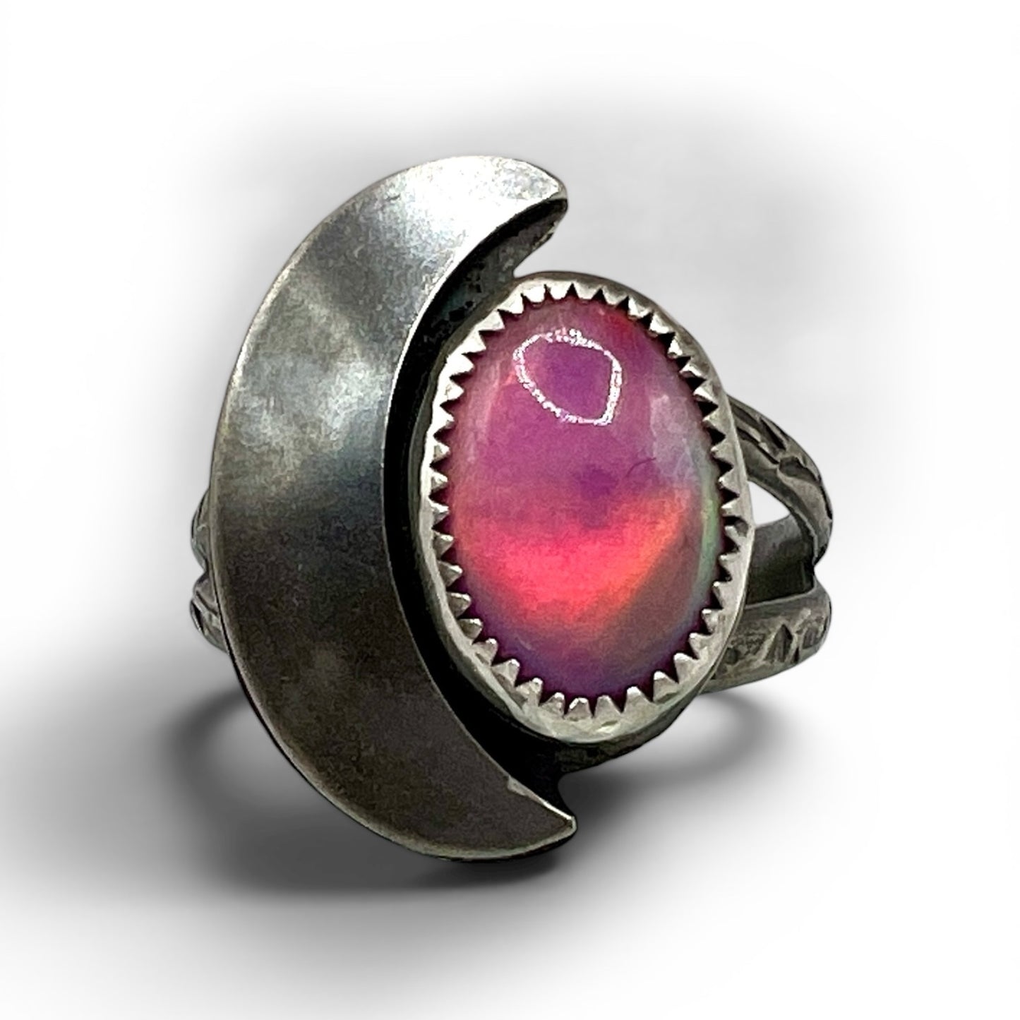 Aura Opal Crescent Moon Ring size 12.5