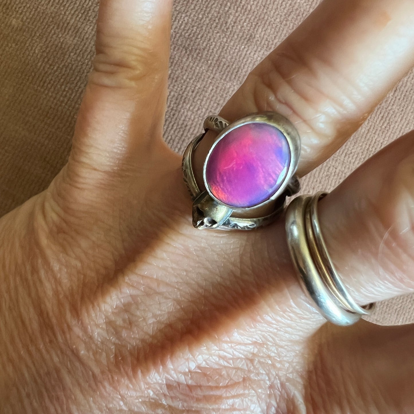 Aura Opal Skull Ring size 6.25