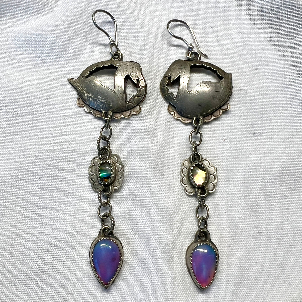 Swan Lover Earrings with Aura Opal and Abalone