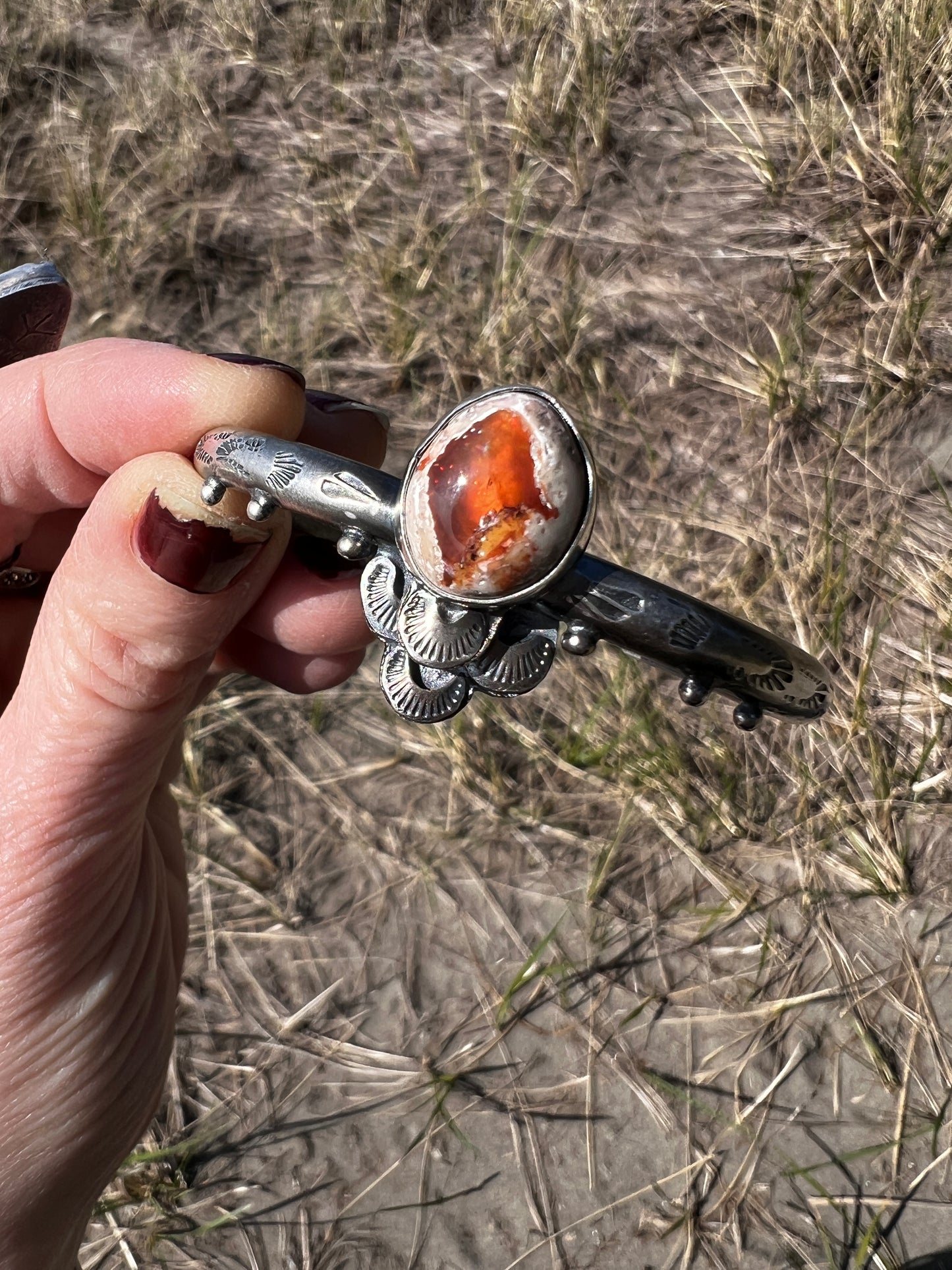 Mexican Fire Opal Lace Cuff Bracelet