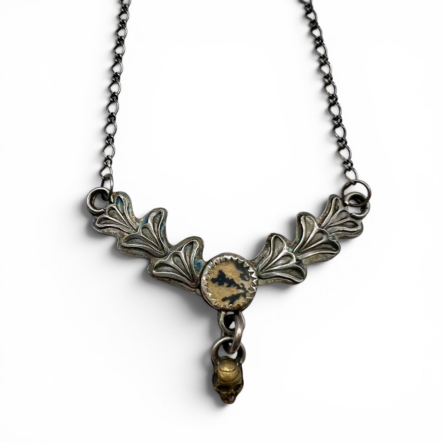 Dendritic Agate Skull Necklace