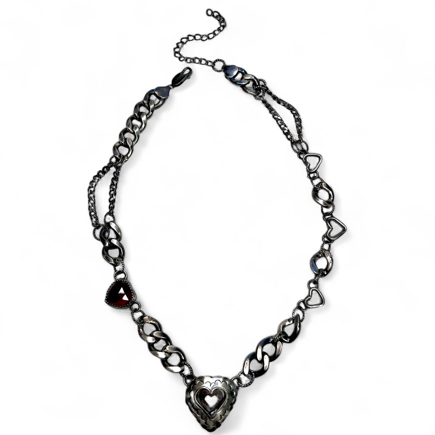 Garnet Sweetheart Necklace With Triple Hearts