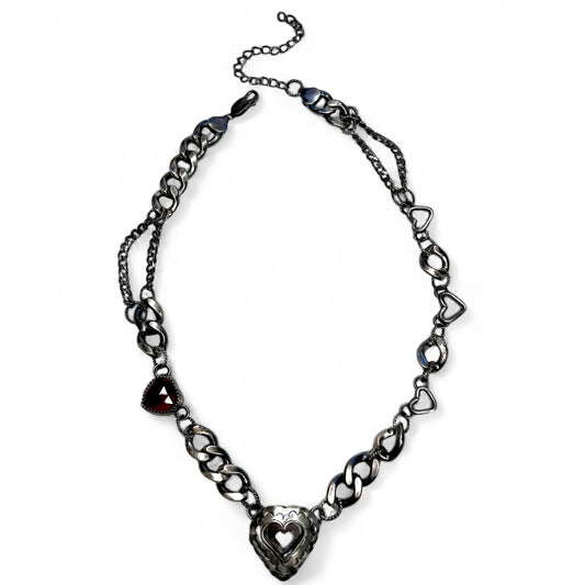 Garnet Sweetheart Necklace With Triple Hearts
