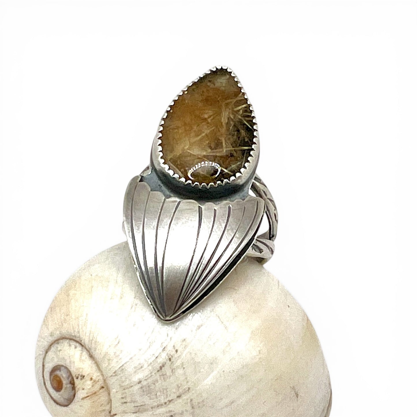 Gold Rutilated Quartz Selkie Ring size 7.25