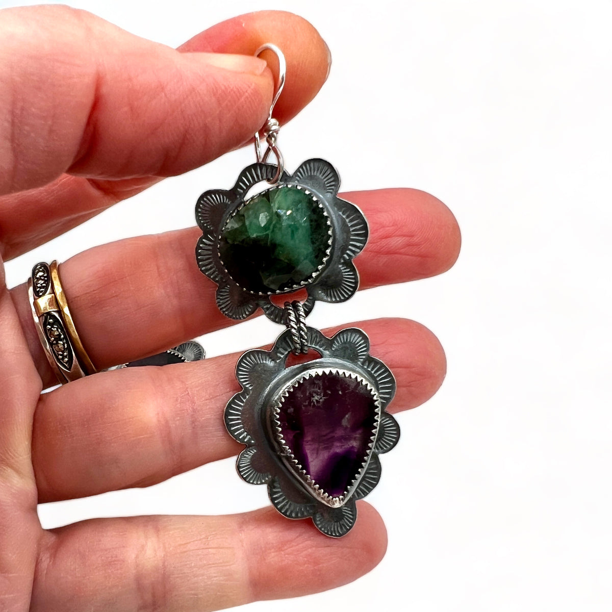 Emerald and Amethyst Earrings *custom* for Annie