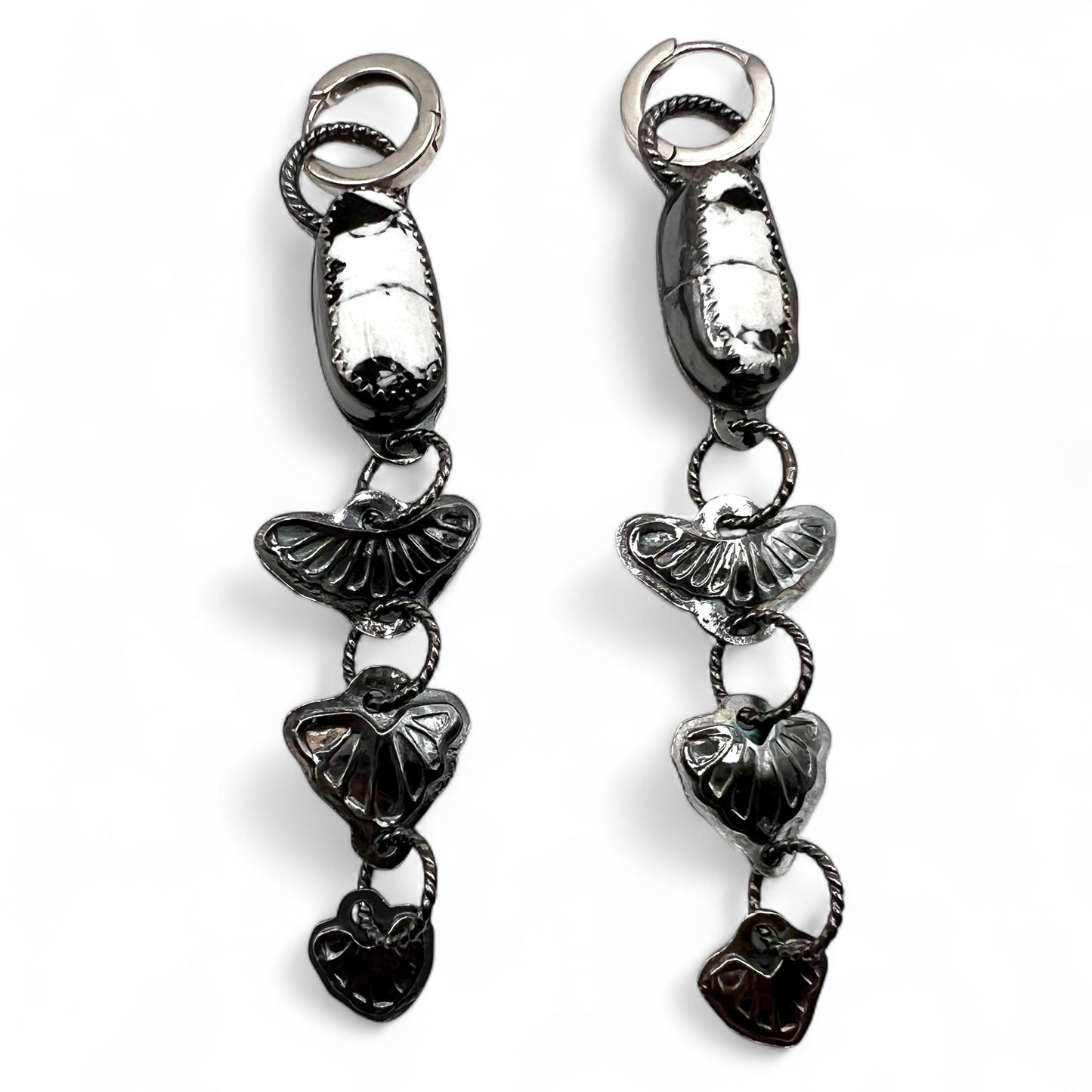 White Buffalo Turquoise Huggie Hoop Cascade Earrings