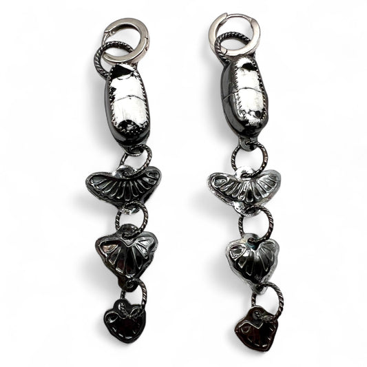 White Buffalo Turquoise Huggie Hoop Cascade Earrings