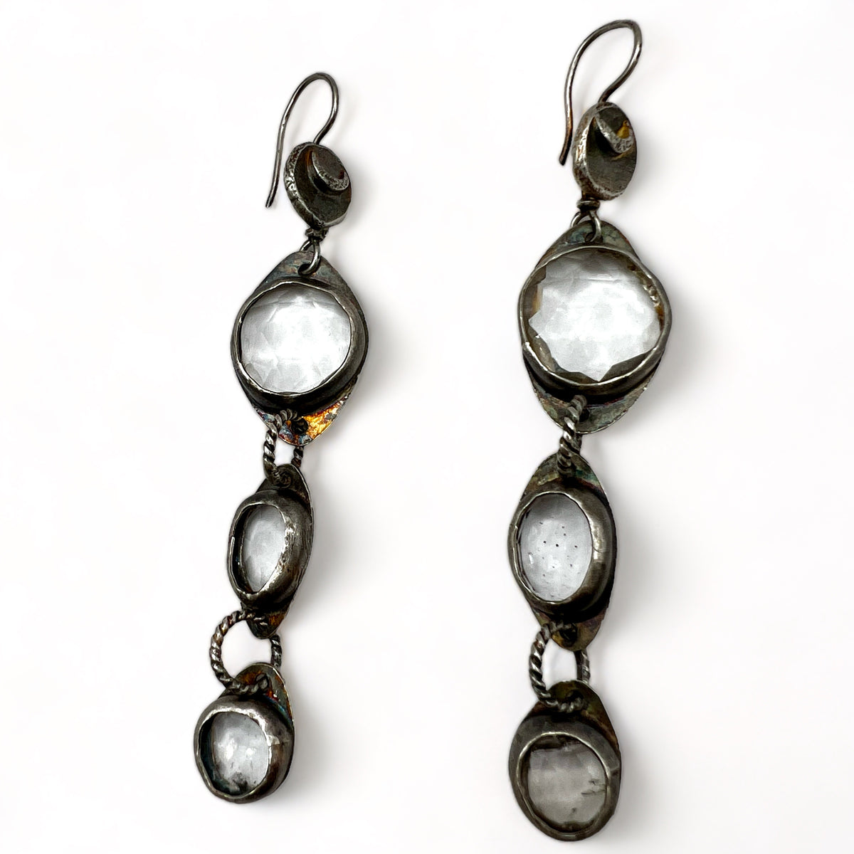 Triple Crystal Quartz Moon Earrings