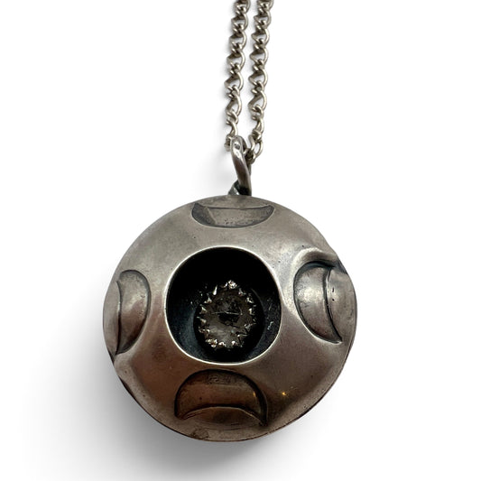 Herkimer Diamond Crescent Moon Shadow Box Necklace