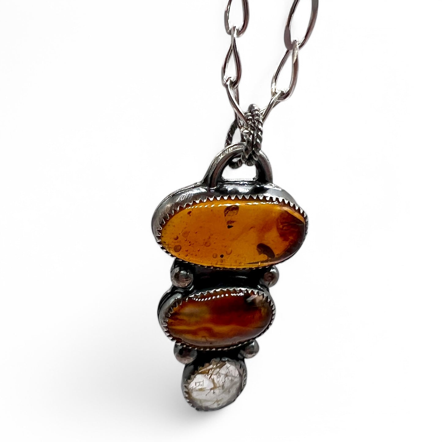 Amber, Agate and Rutile Quartz Necklace