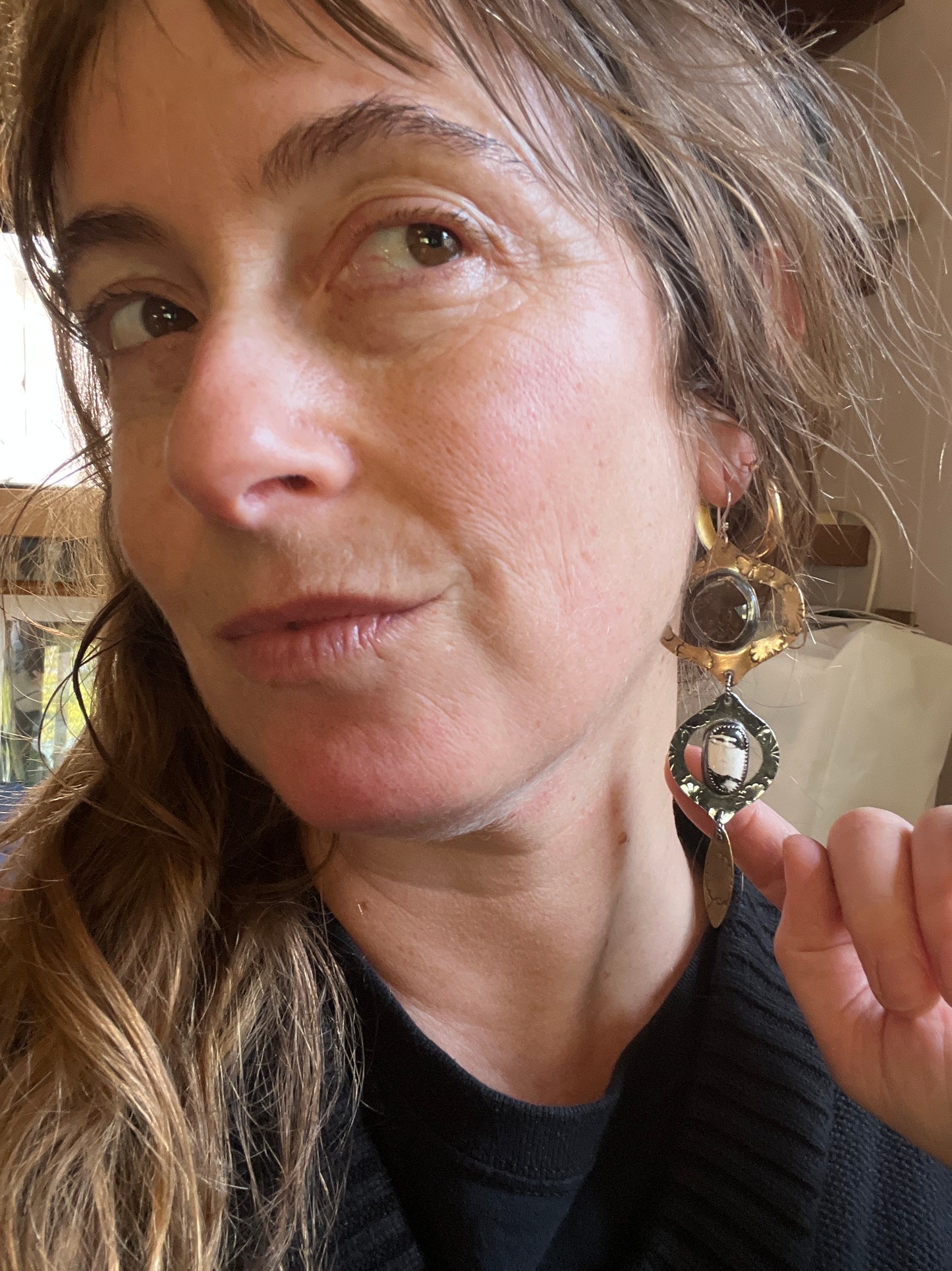 Smoky Quartz and White Buffalo Turquoise Mixed Metal Bombay Beach Earrings