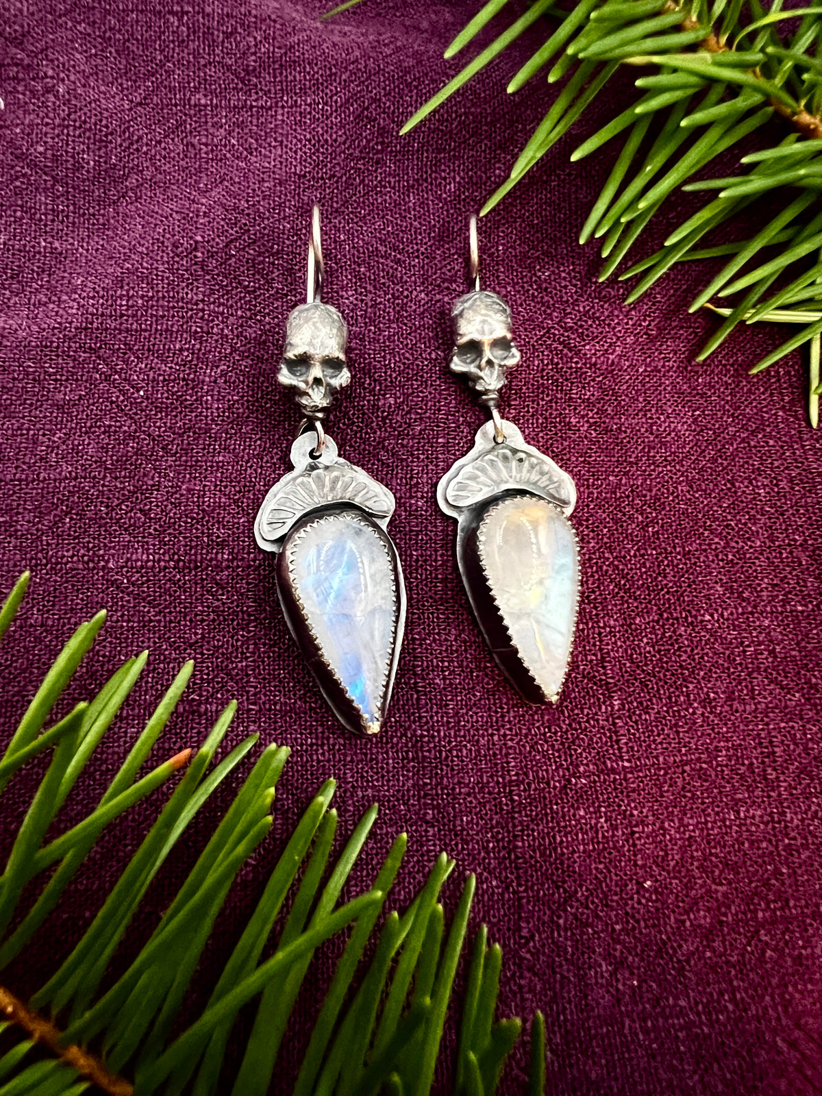 Moonstone Skull Earrings