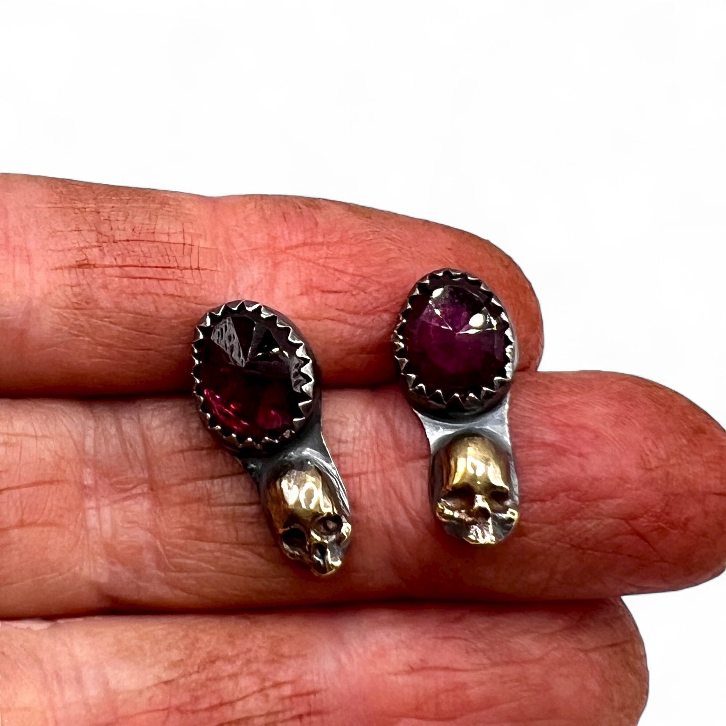 Garnet Skull Baby Stud Earrings