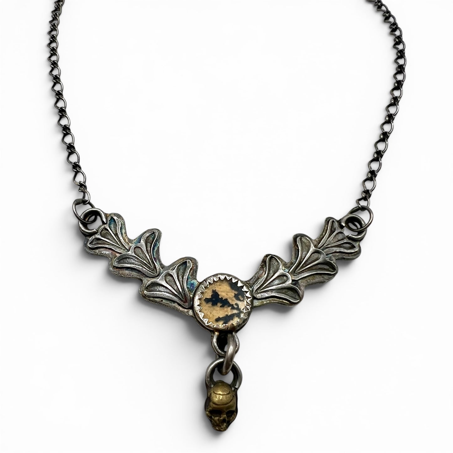 Dendritic Agate Skull Necklace