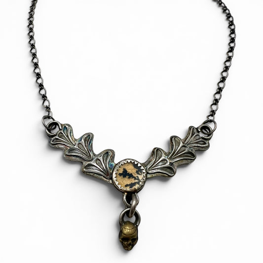 Dendritic Agate Skull Necklace