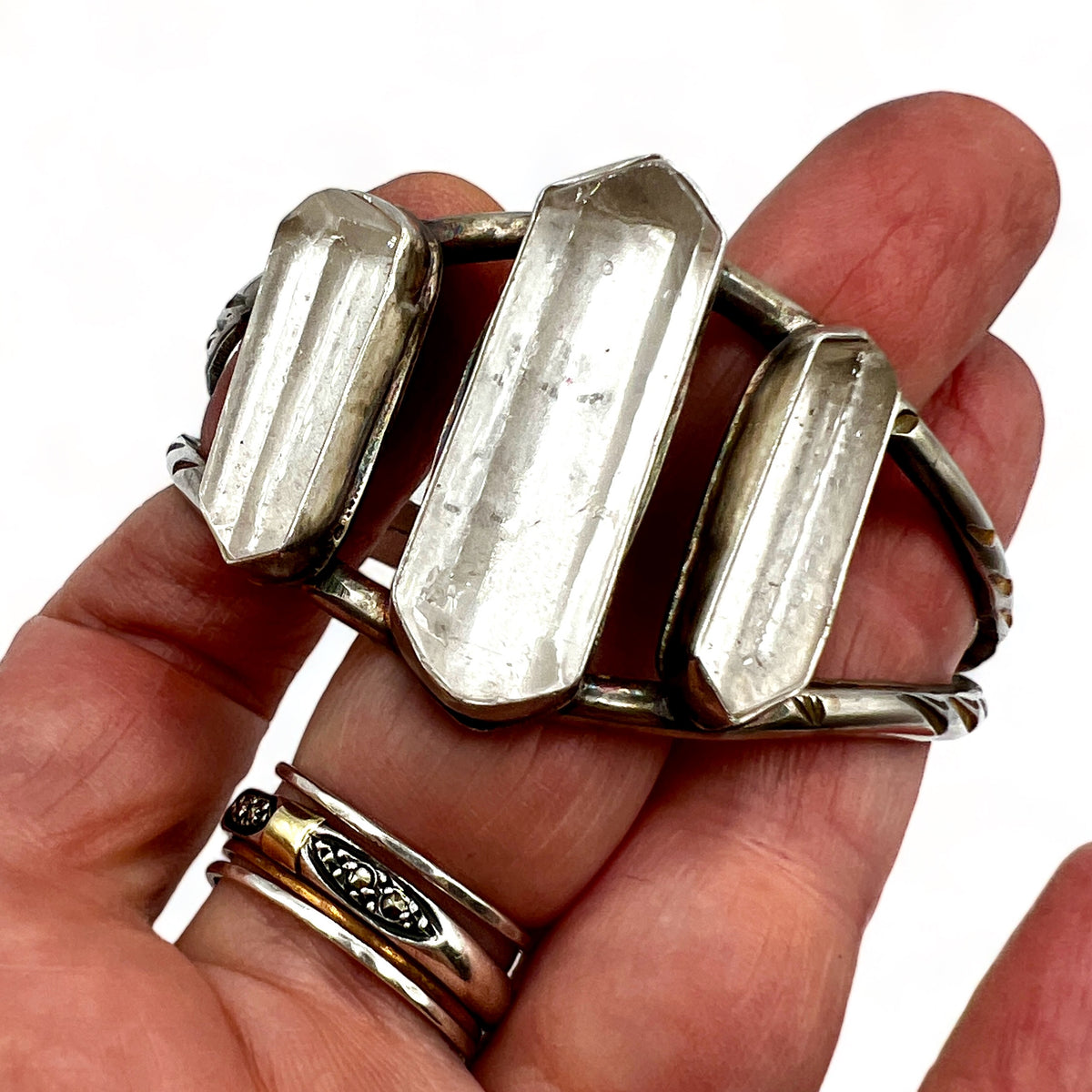 Triple Crystal Quartz Power Cuff Bracelet