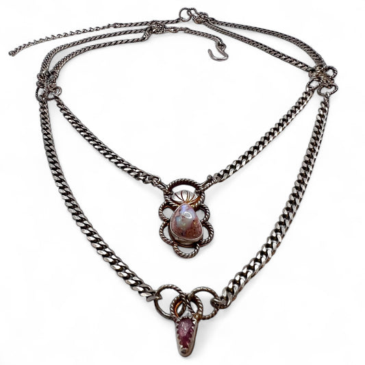 Mexican Fire Opal and Watermelon Tourmaline Layered Selkie Necklace