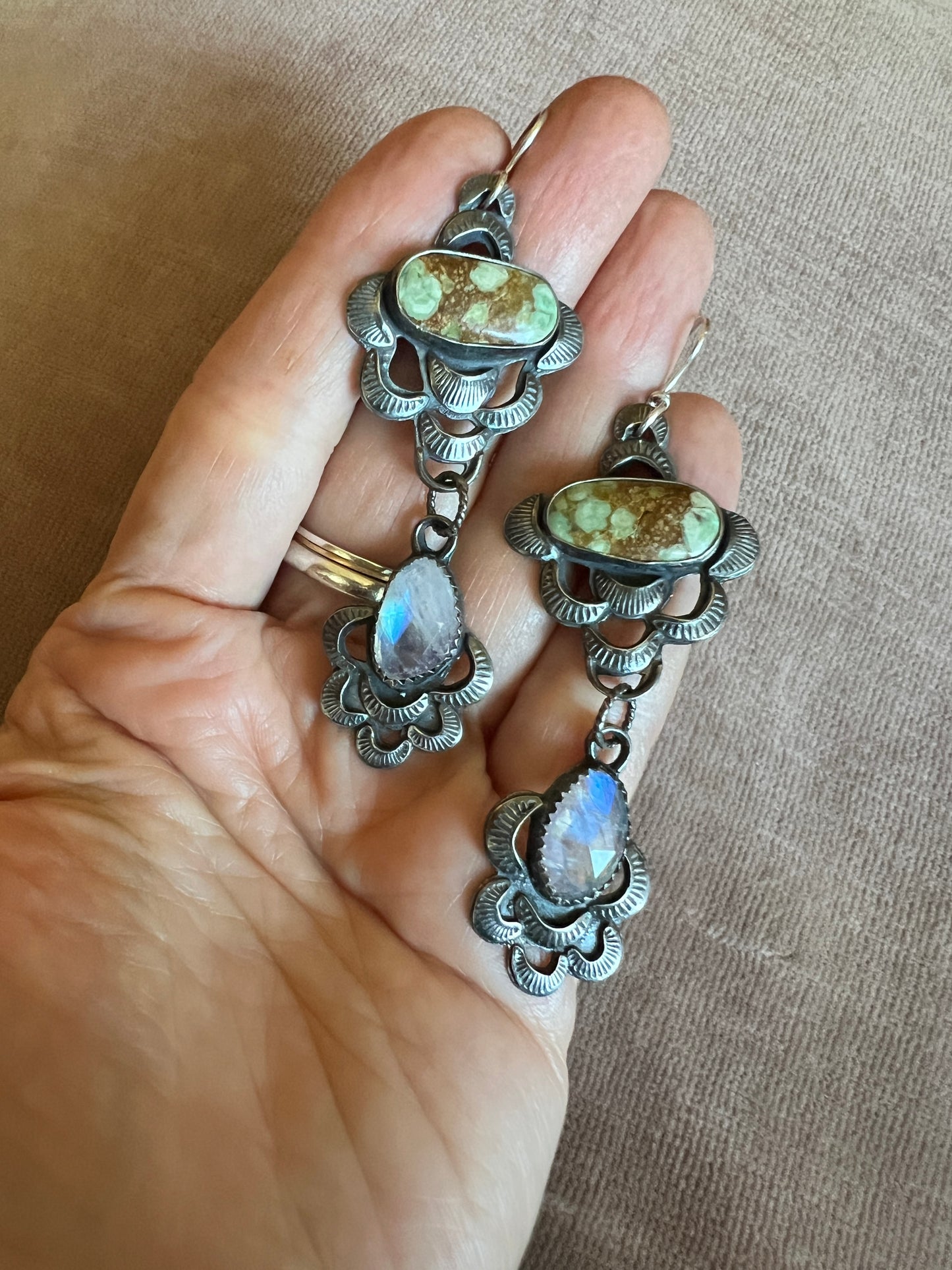 Lucin Variscite and Moonstone Earrings