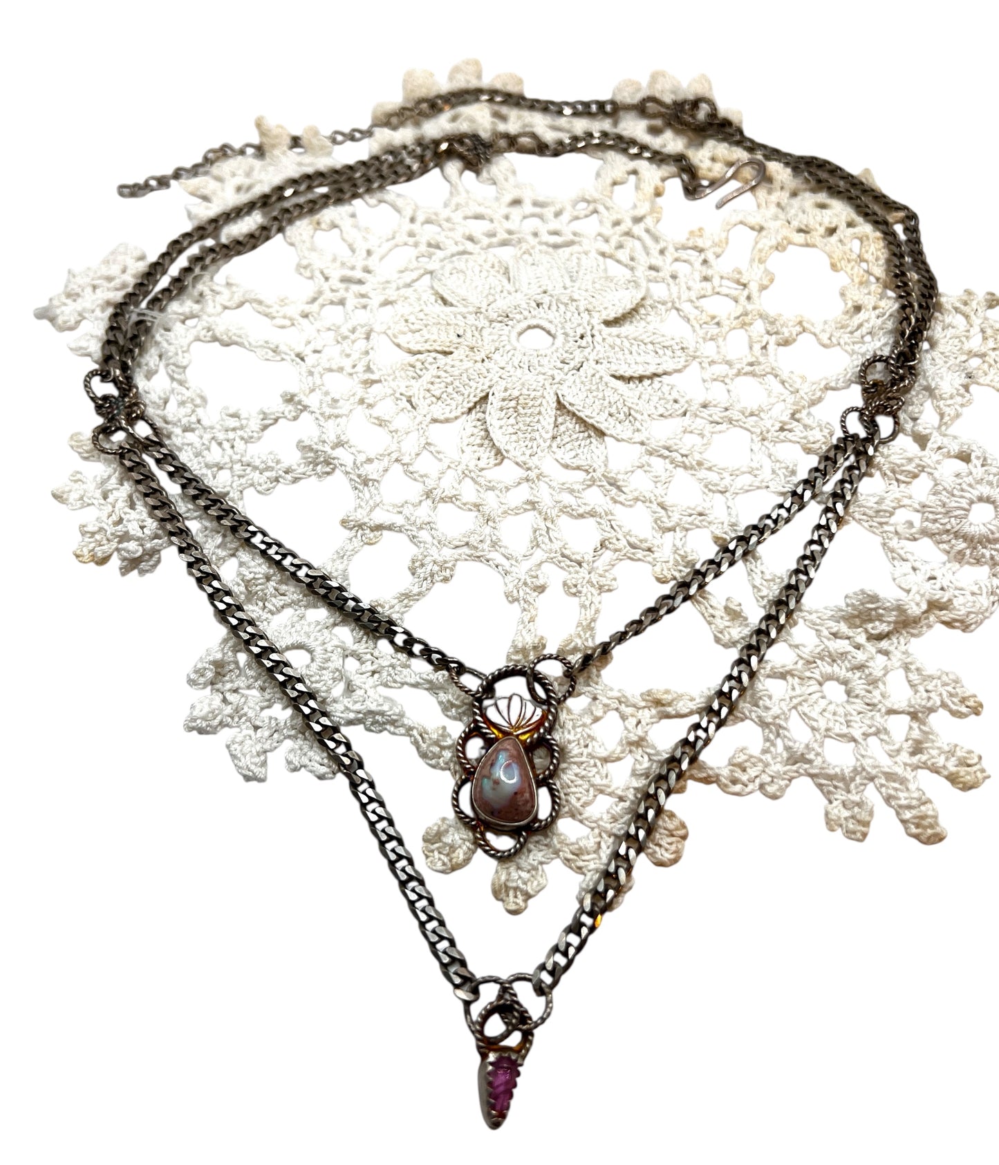 Mexican Fire Opal and Watermelon Tourmaline Layered Selkie Necklace