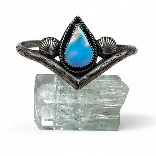 Splash Blue Aura Opal with Shells Gaviota Cuff Bracelet