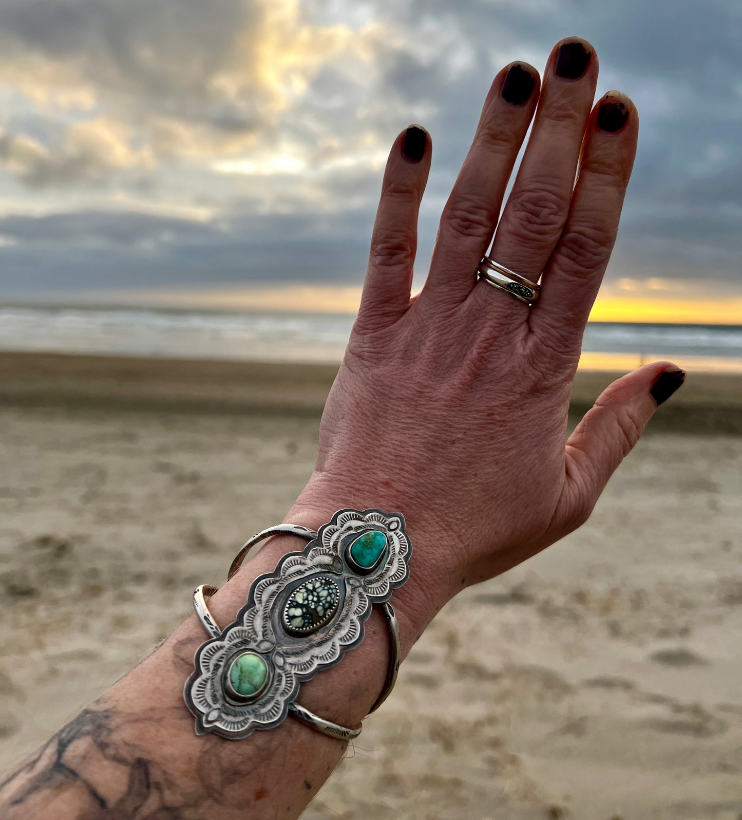 Triple Turquoise and Variscite Power Cuff Bracelet