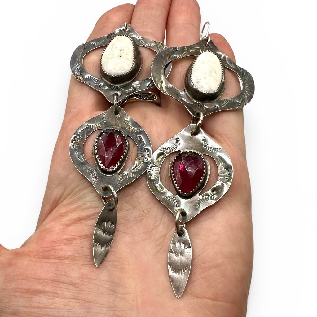 White Buffalo Turquoise and Garnet Bombay Beach Earrings