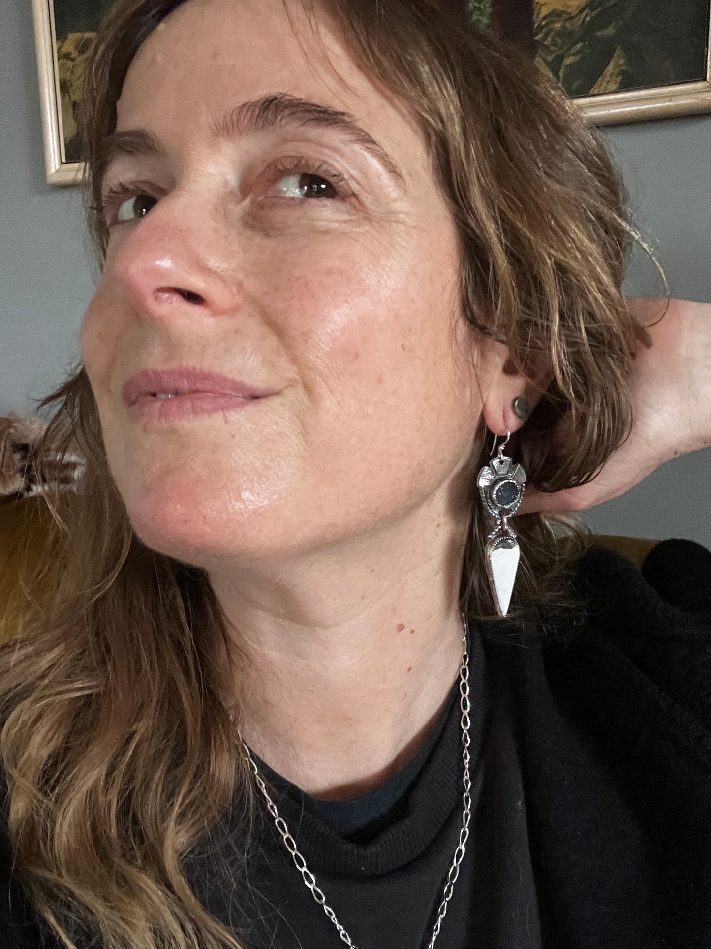 Black Druzy and White Buffalo Turquoise Earrings