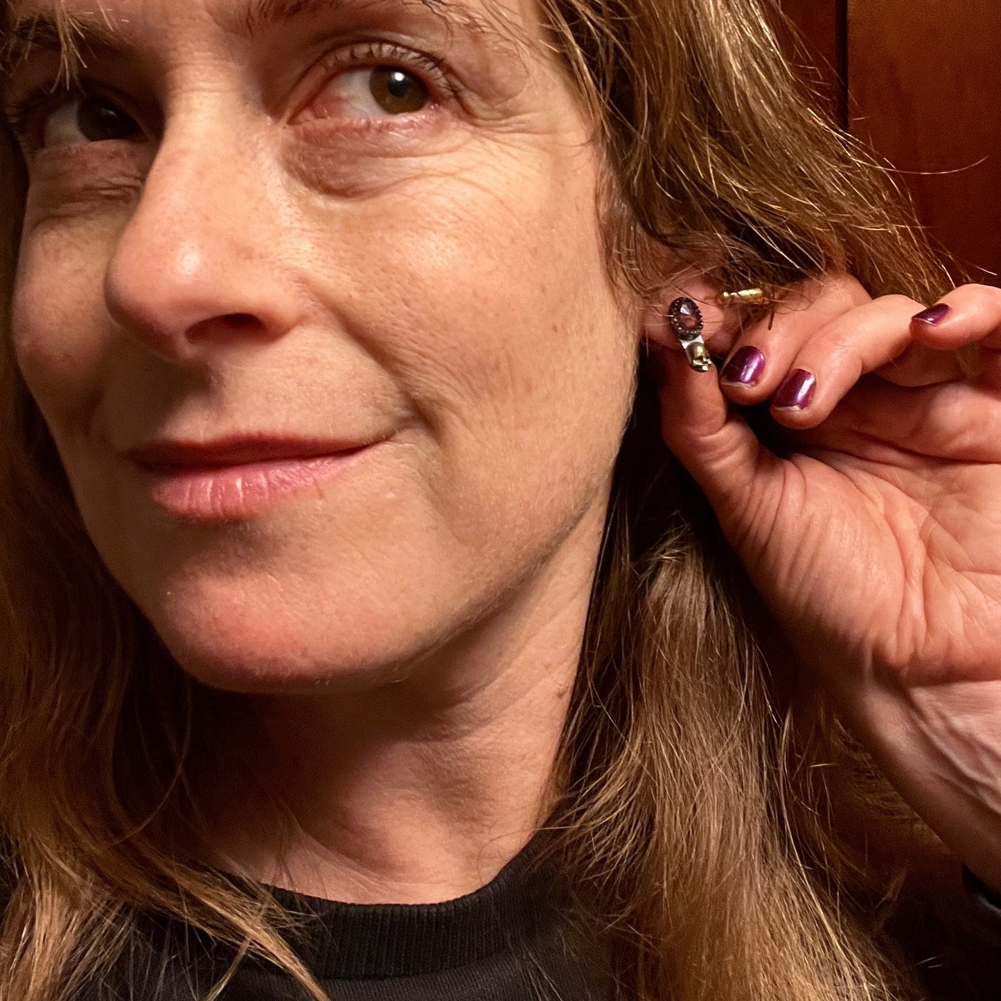 Garnet Skull Baby Stud Earrings