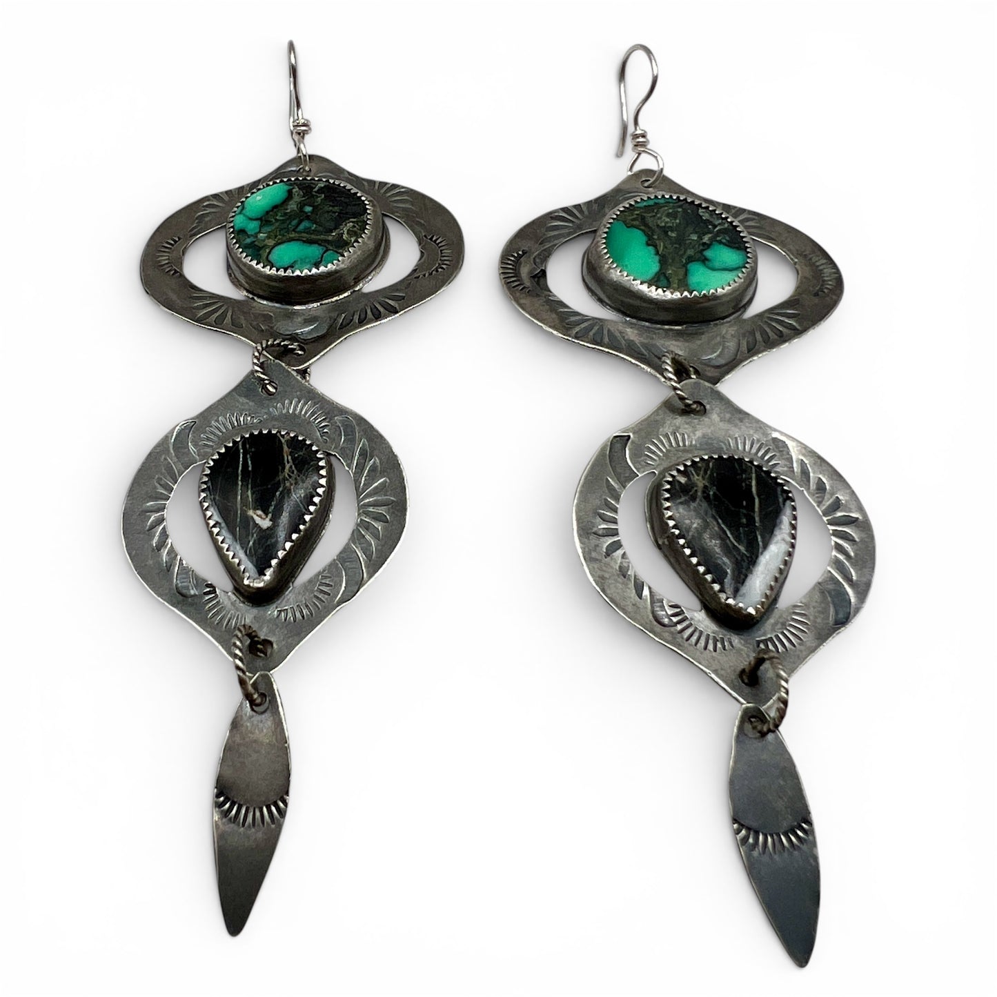 Emerald Variscite and White Buffalo Turquoise Bombay Beach Earrings