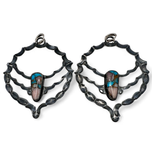 Many Moons Hoop Earrings with Peruvian Opal Mojave Turquoise