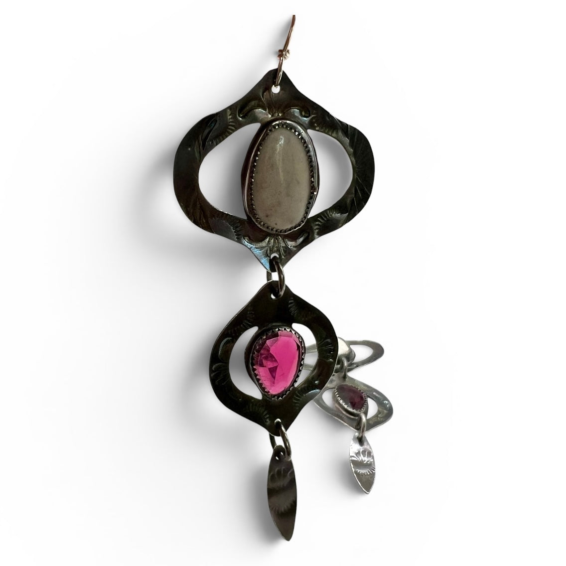 White Buffalo Turquoise and Garnet Bombay Beach Earrings
