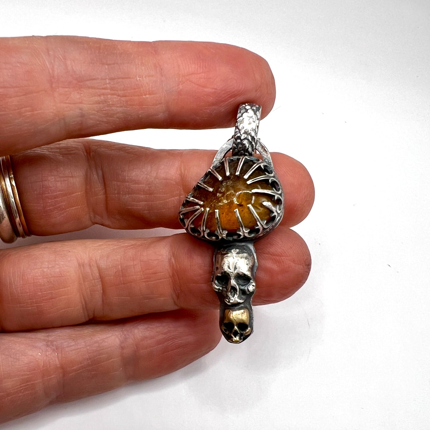 Baltic Amber Double Skull Necklace