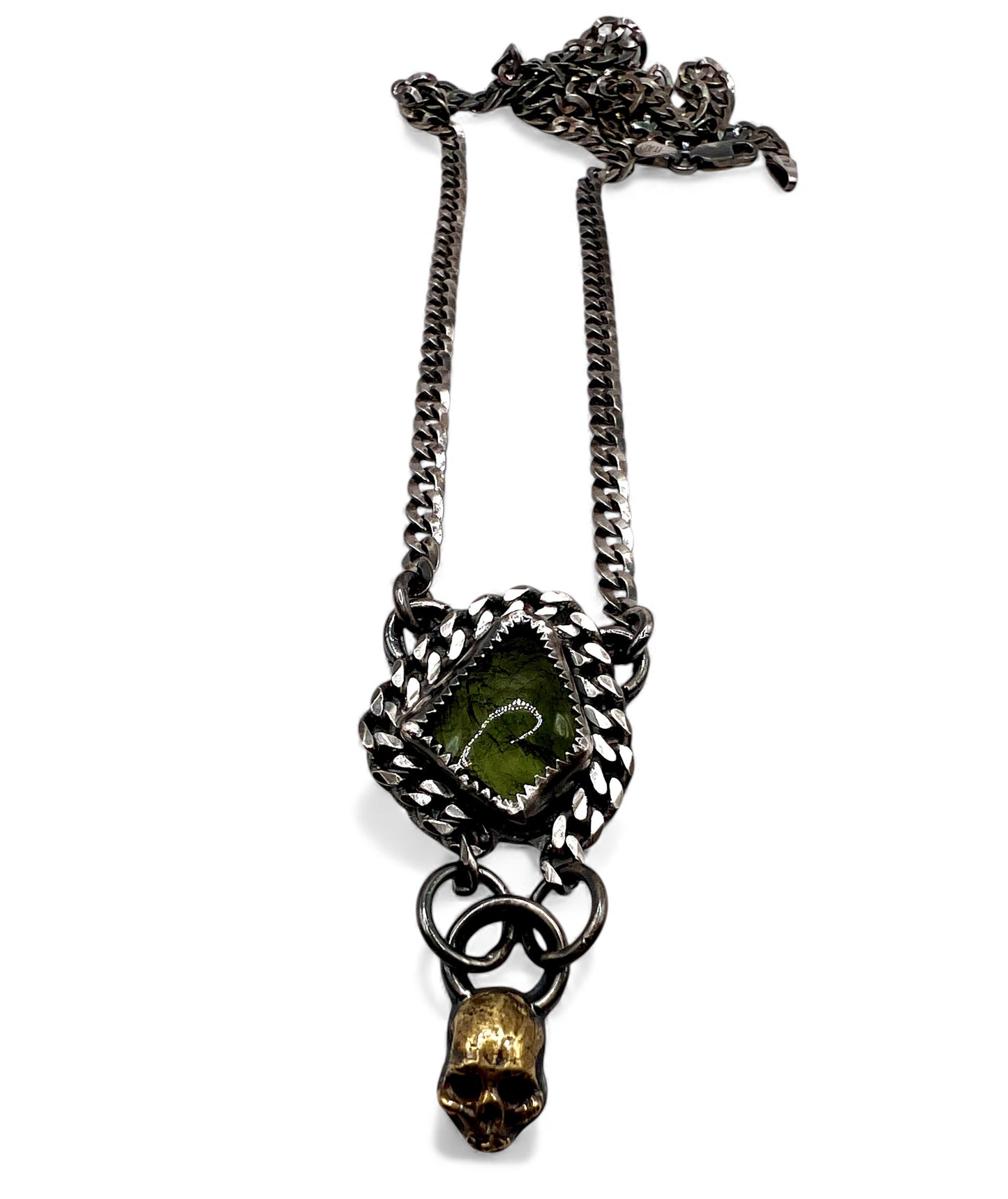 Moldavite Skull Necklace