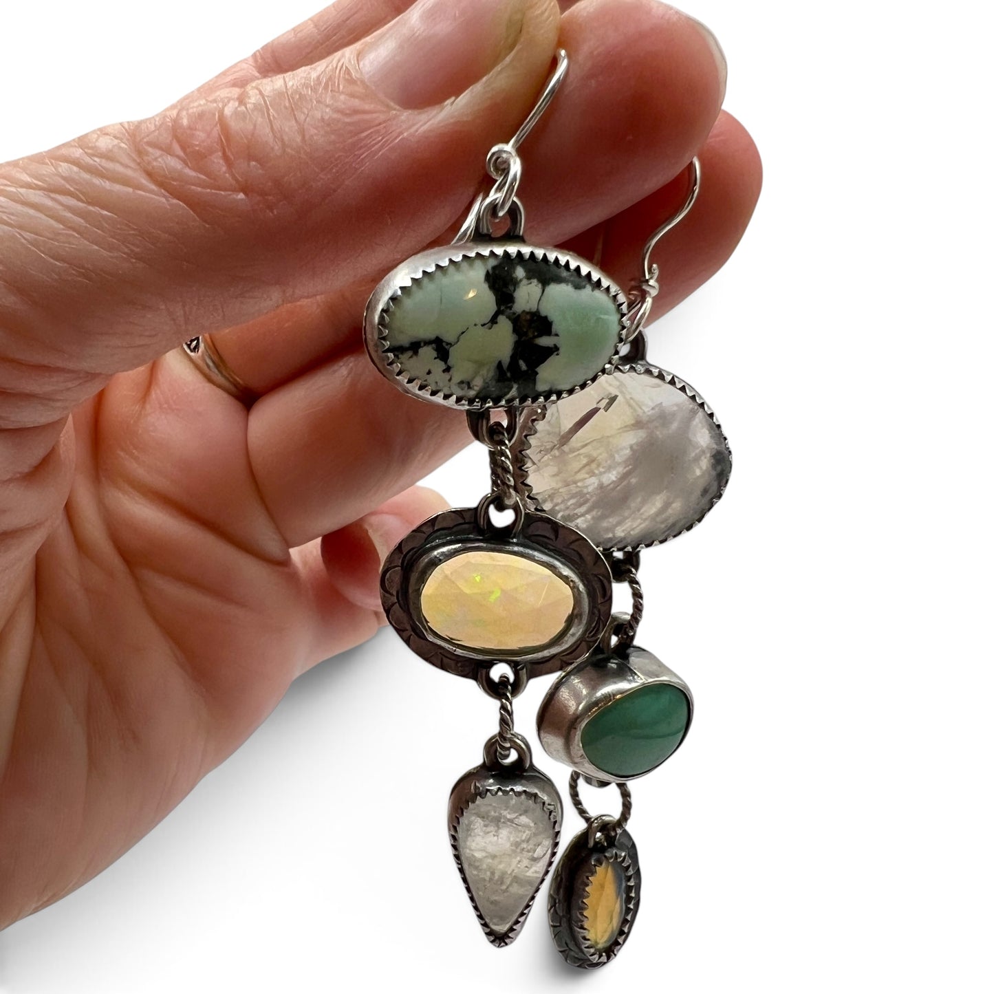 Moonstone, Opal, Variscite and Turquoise Lollipop Earrings