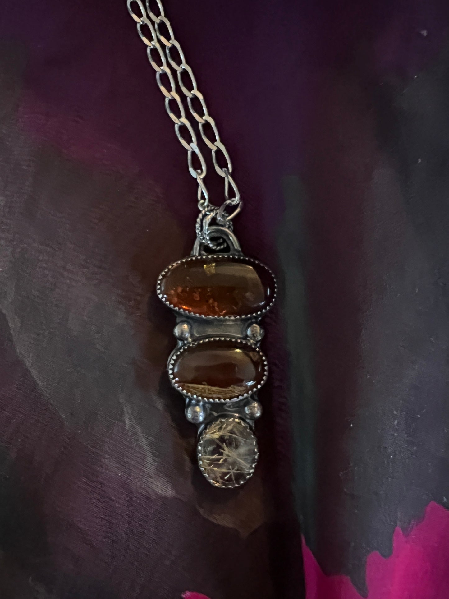 Amber, Agate and Rutile Quartz Necklace