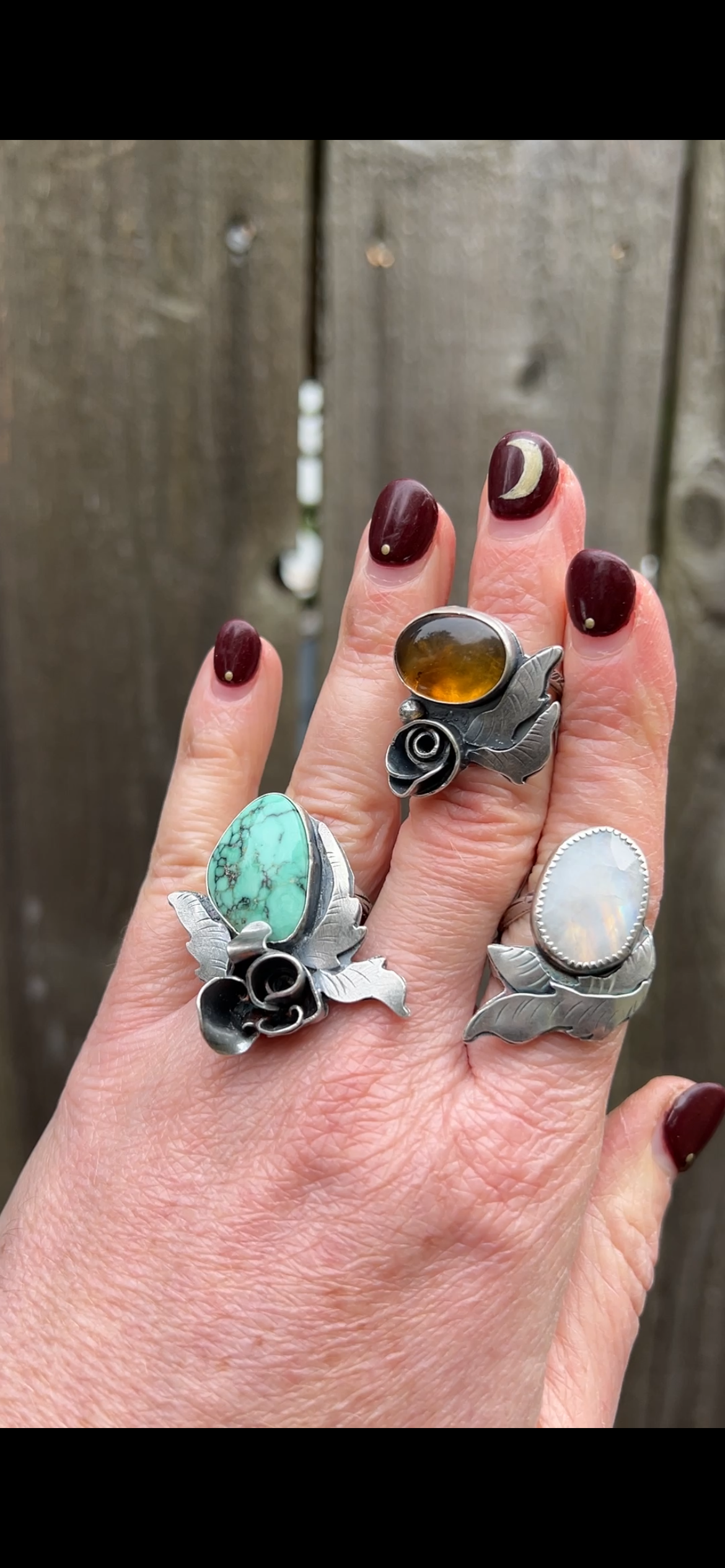 Moonstone with Leaves Ring size 8