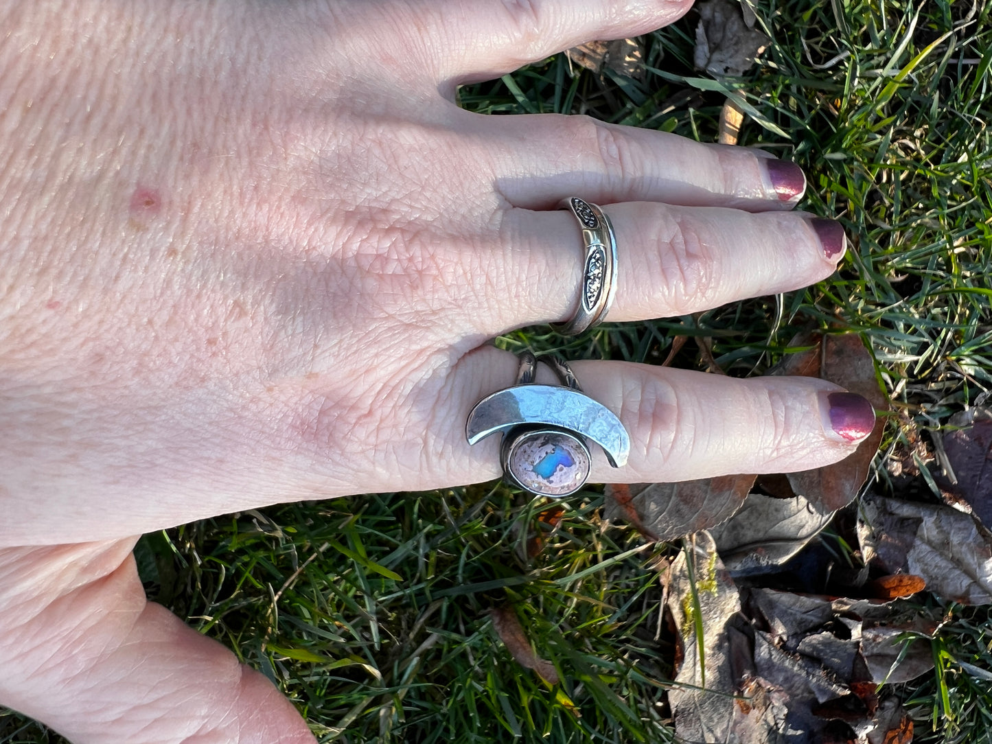 Fire Opal Crescent Ring size 6.25