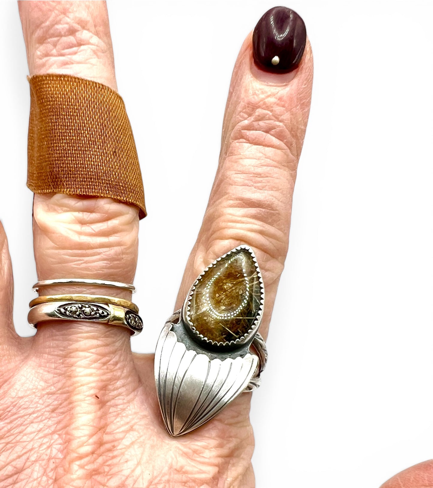 Gold Rutilated Quartz Selkie Ring size 7.25