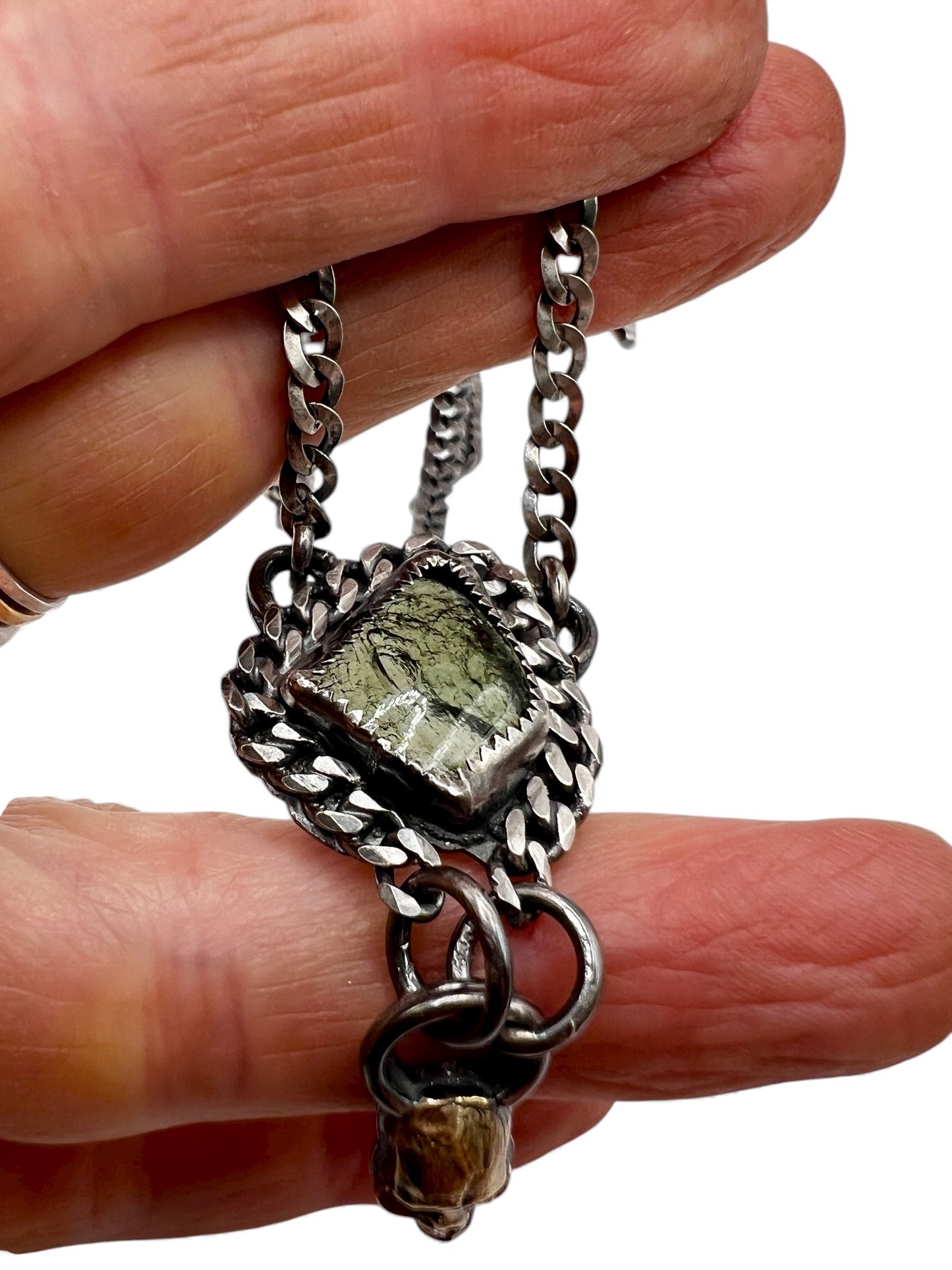 Moldavite Skull Necklace